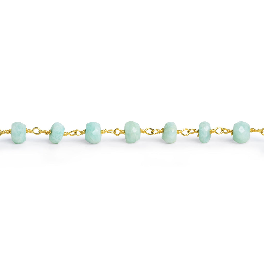 6mm Amazonite Faceted Rondelle Gold Chain 29 beads - The Bead Traders