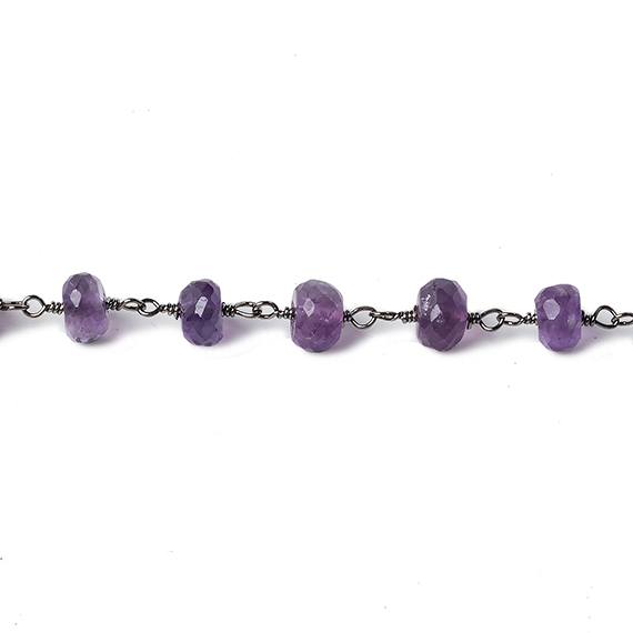 6mm Amethyst Faceted Rondelle Black Gold Chain 30 beads - The Bead Traders