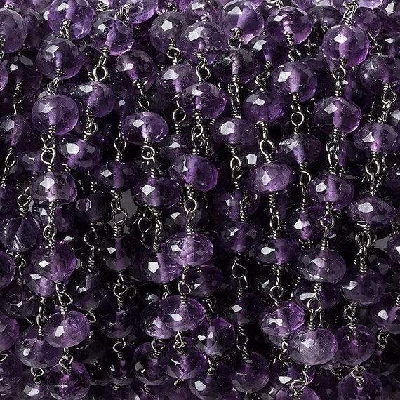 6mm Amethyst Faceted Rondelle Black Gold Chain 30 beads - The Bead Traders