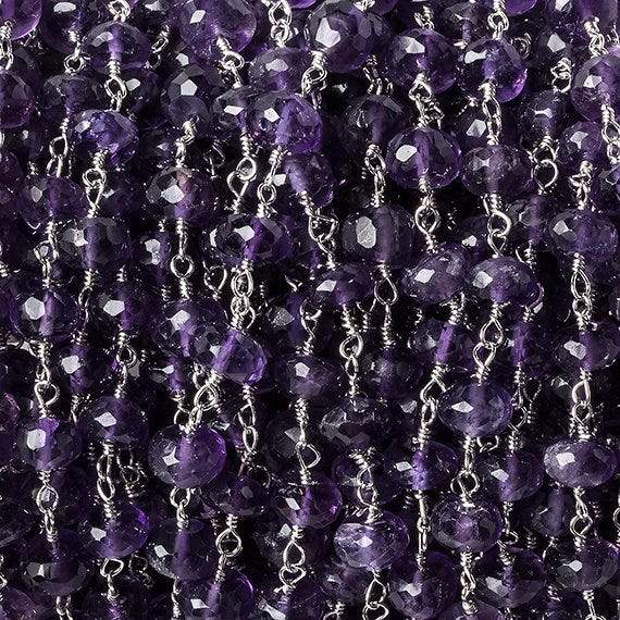 6mm Amethyst Faceted Rondelle Silver Chain 30 beads