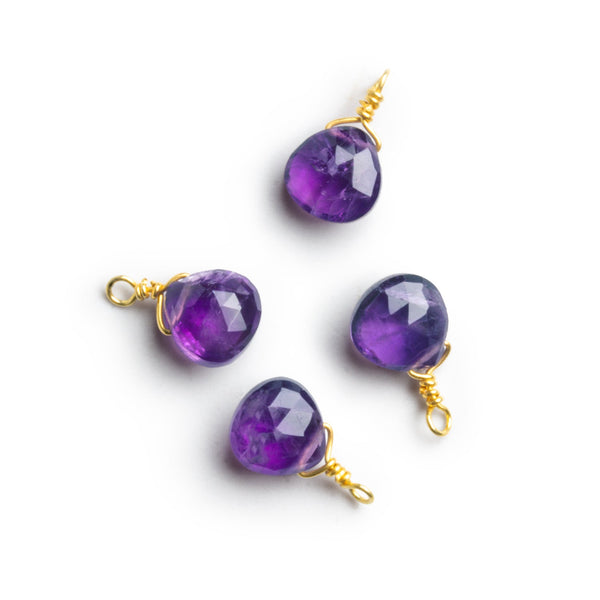 6mm Amethyst Wire-Wrapped Heart Pendants 4 beads