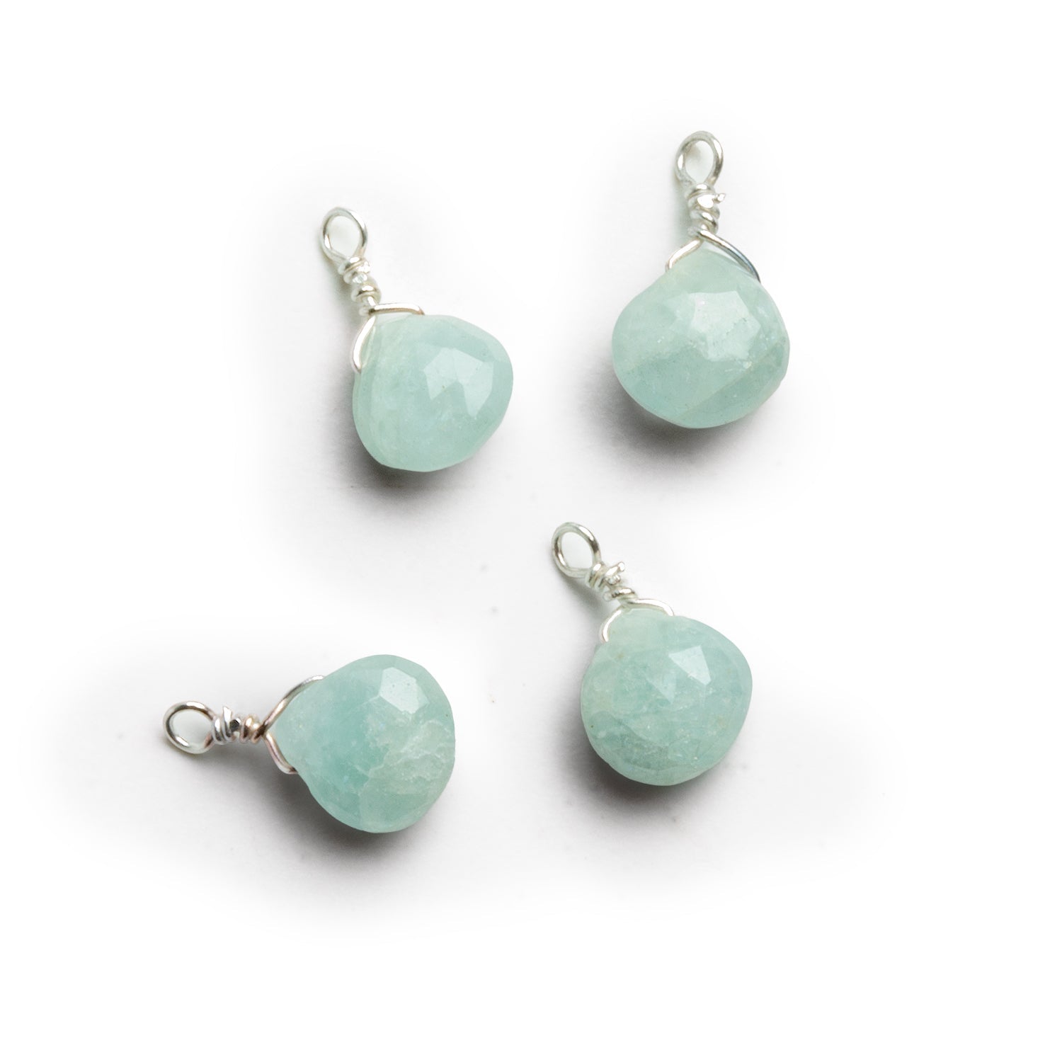 6mm Aquamarine Wire - Wrapped Heart Pendants 4 beads - The Bead Traders