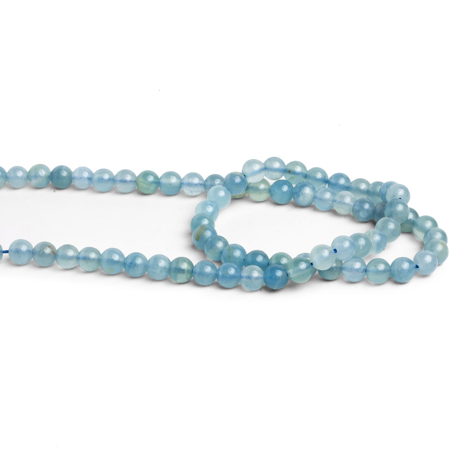 6mm Argentina Lemurian Aquantine Calcite Rounds 15 inch 65 beads - The Bead Traders