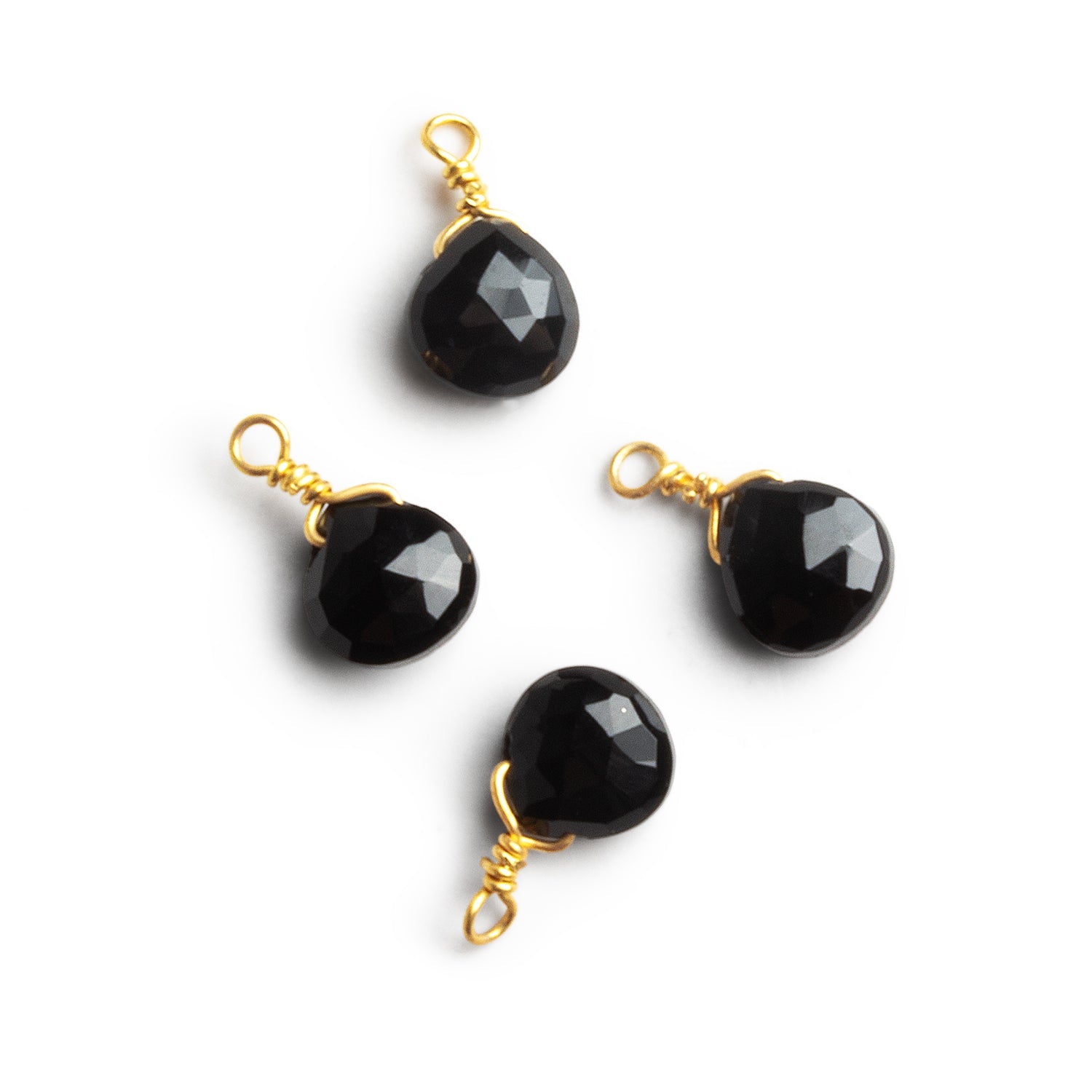 6mm Black Onyx Wire - Wrapped Heart Pendants 4 beads - The Bead Traders