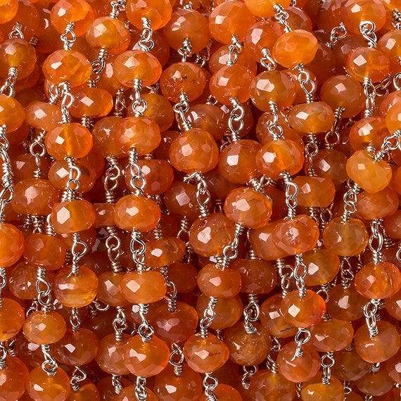 6mm Carnelian Rondelle Silver Chain 30 beads - The Bead Traders