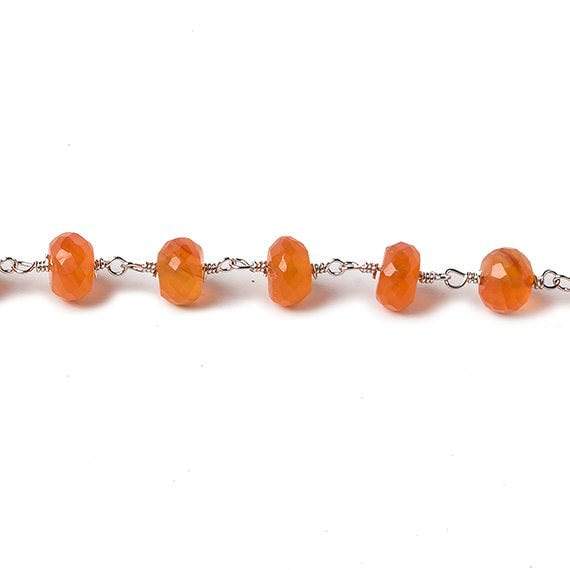 6mm Carnelian Rondelle Silver Chain 30 beads - The Bead Traders