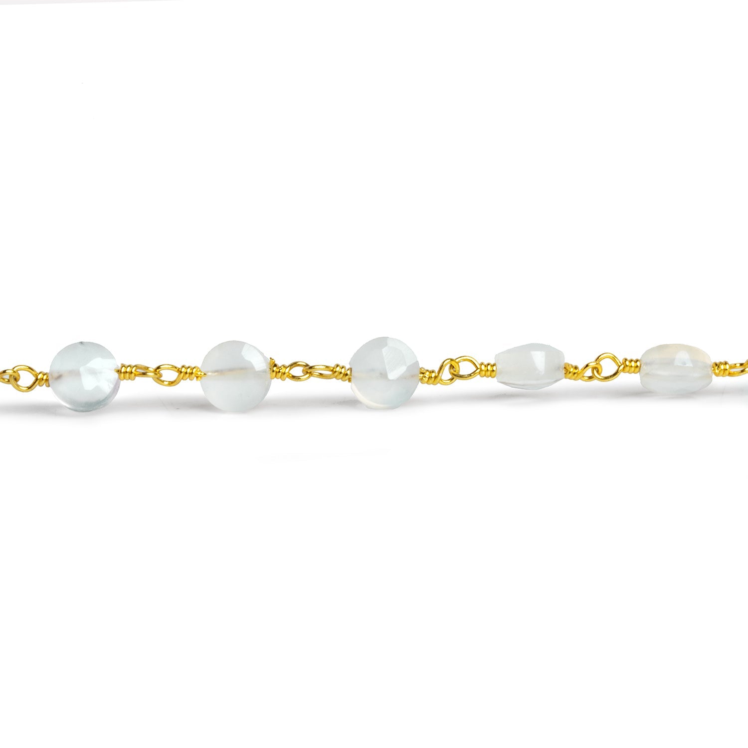 6mm Champagne Chalcedony Coin Gold Chain 26 beads - The Bead Traders
