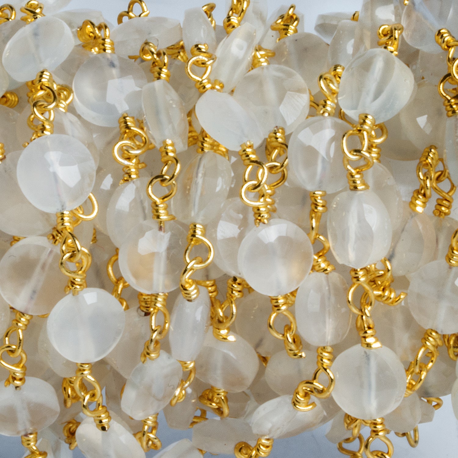 6mm Champagne Chalcedony Coin Gold Chain 26 beads - The Bead Traders