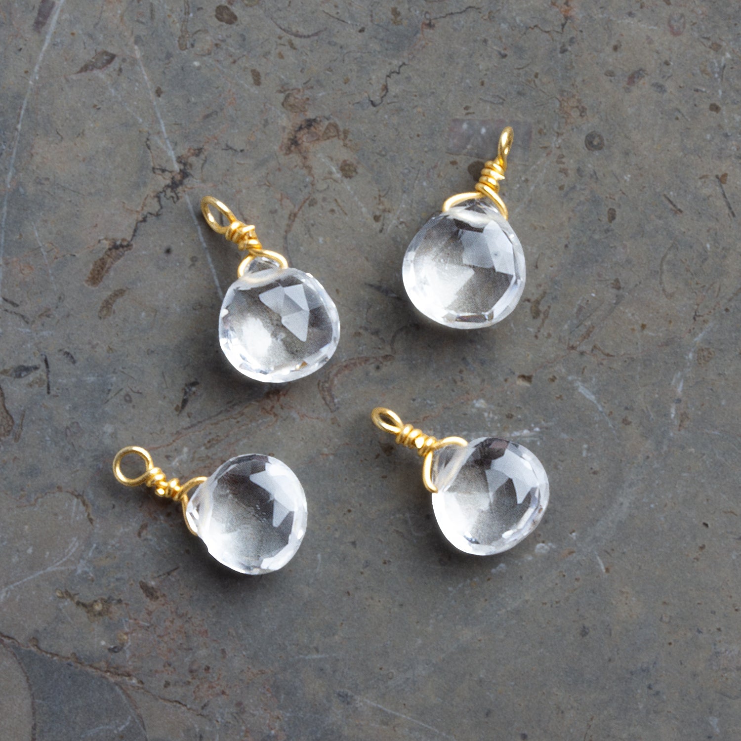 6mm Crystal Quartz Wire - Wrapped Heart Pendants 4 beads - The Bead Traders