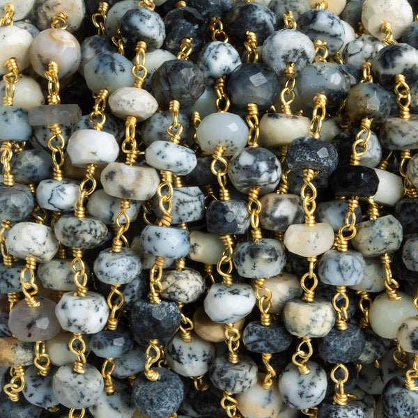 6mm Dendritic Opal Faceted Rondelle Gold Chain 29 Beads