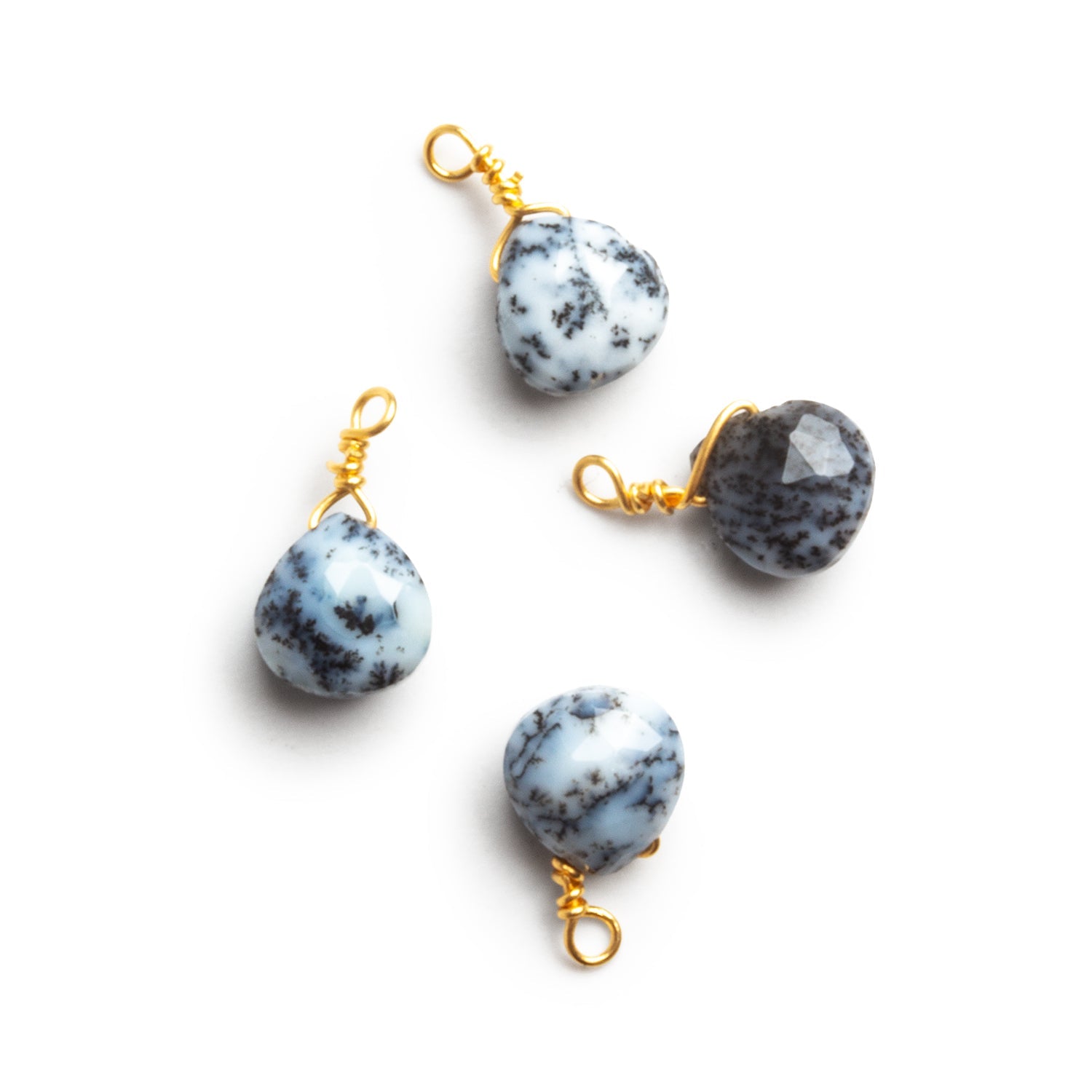 6mm Dendritic Opal Wire - Wrapped Heart Pendants 4 beads - The Bead Traders