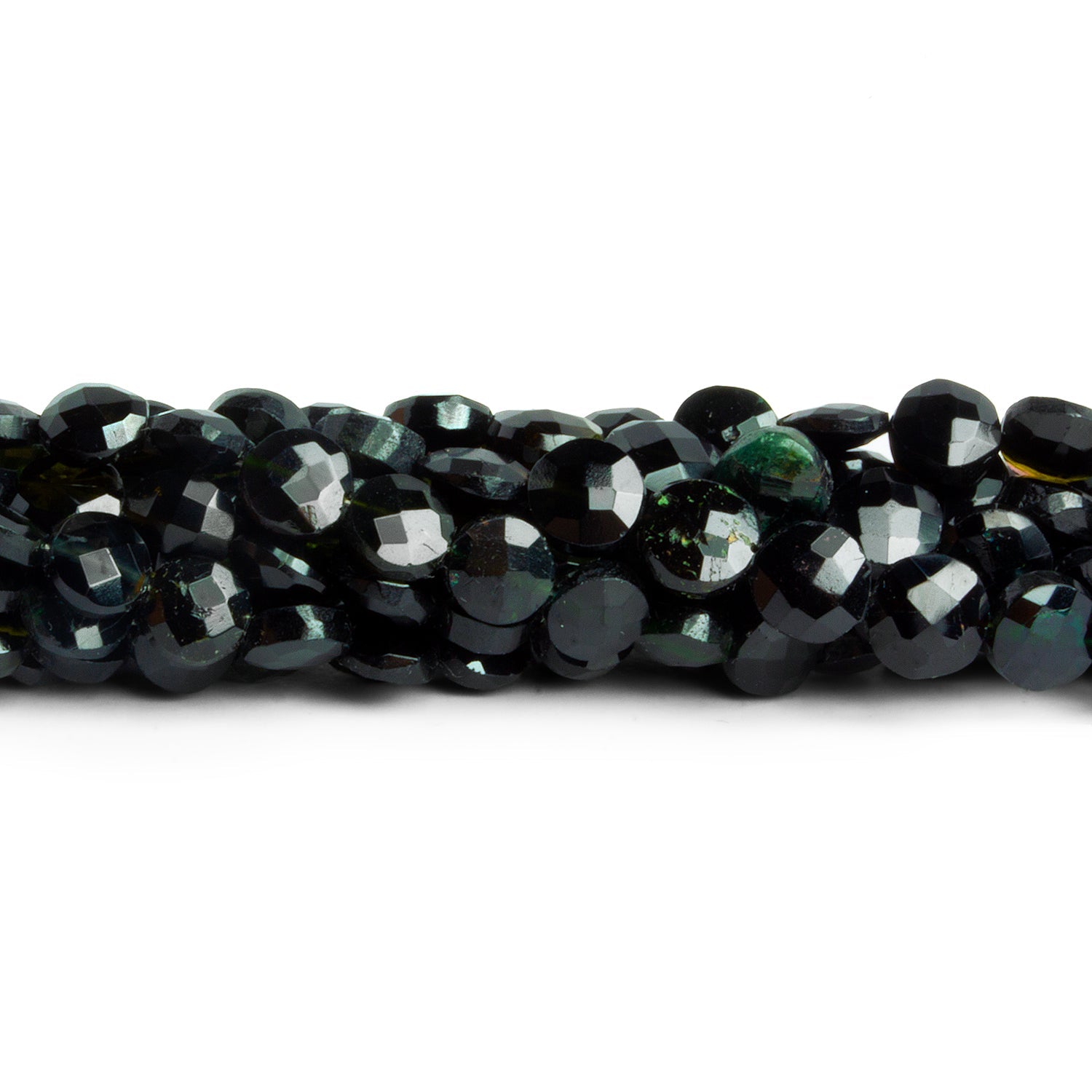 6mm Green & Indicolite Tourmaline Coins 16 inch 65 beads - The Bead Traders