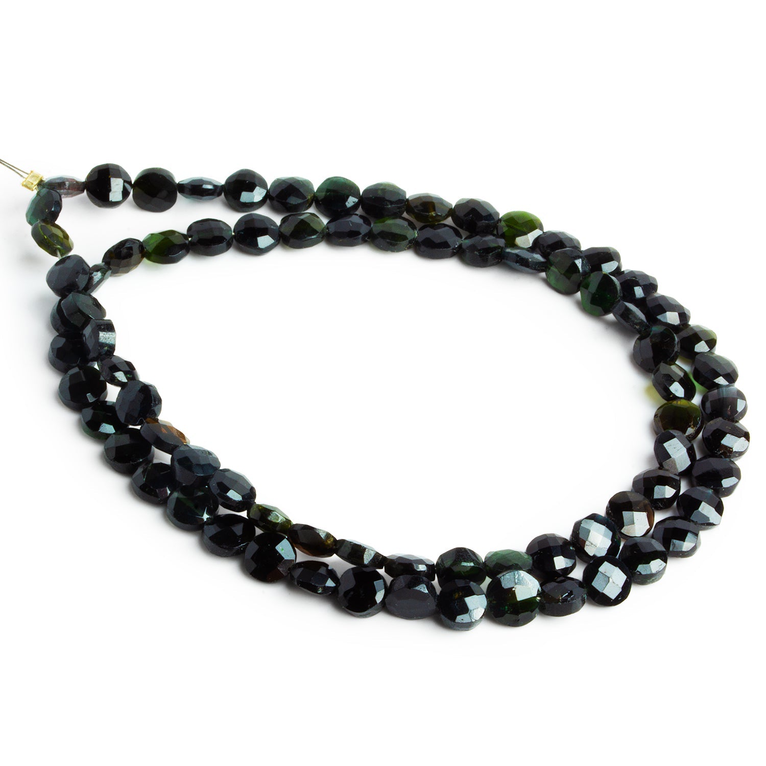 6mm Green & Indicolite Tourmaline Coins 16 inch 65 beads - The Bead Traders