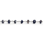 6mm Iolite Faceted Rondelle Black Gold Chain 33 beads - The Bead Traders