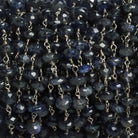6mm Iolite Faceted Rondelle Black Gold Chain 33 beads - The Bead Traders