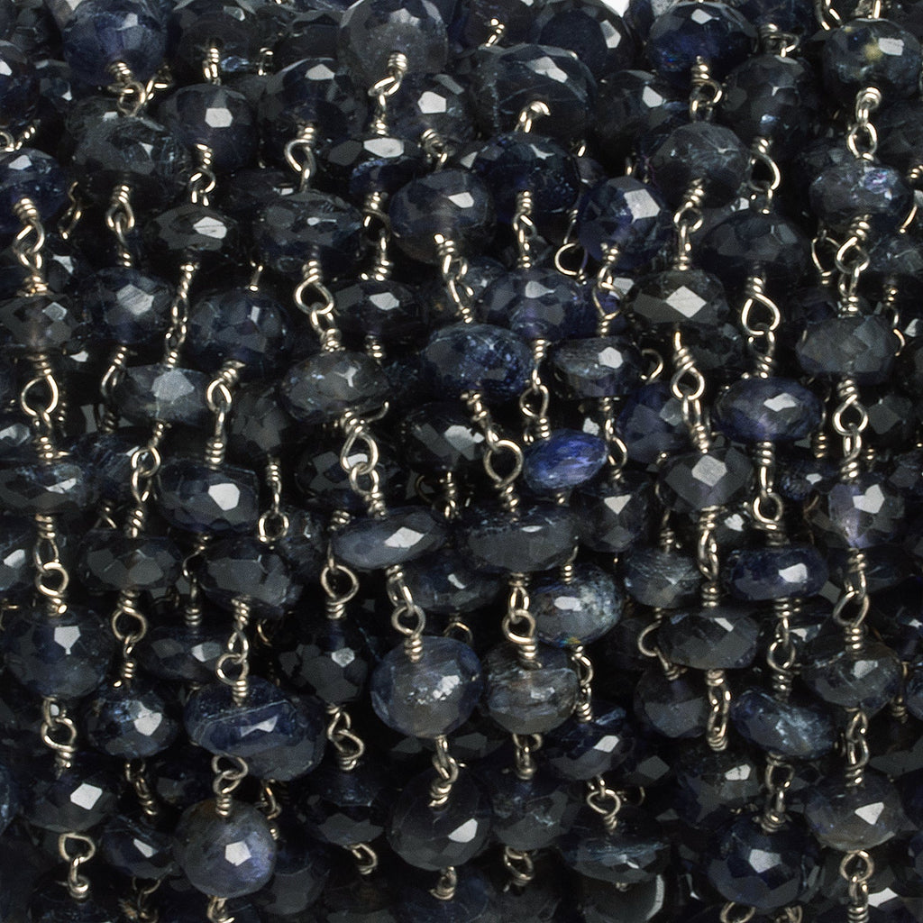 6mm Iolite Faceted Rondelle Black Gold Chain 33 beads - The Bead Traders