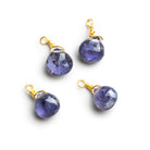 6mm Iolite Wire - Wrapped Heart Pendants 4 beads - The Bead Traders