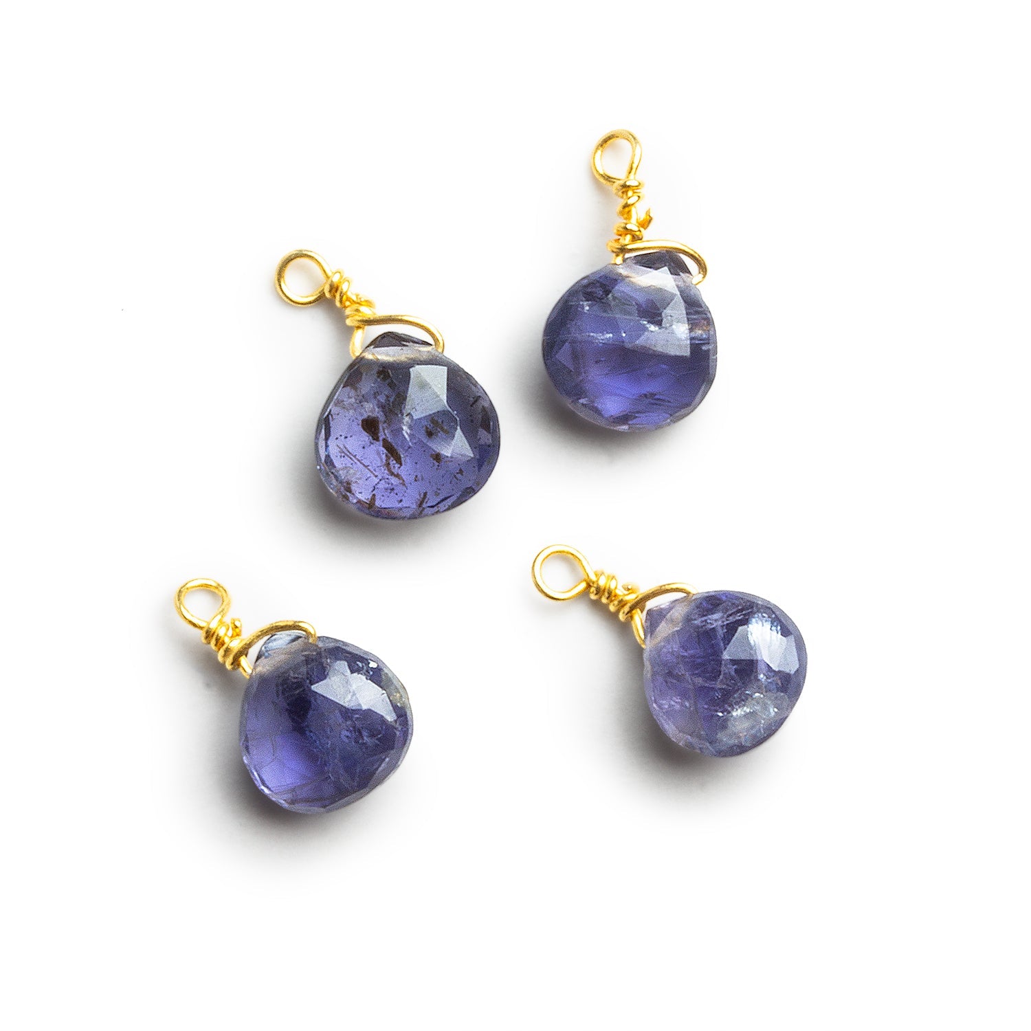 6mm Iolite Wire - Wrapped Heart Pendants 4 beads - The Bead Traders