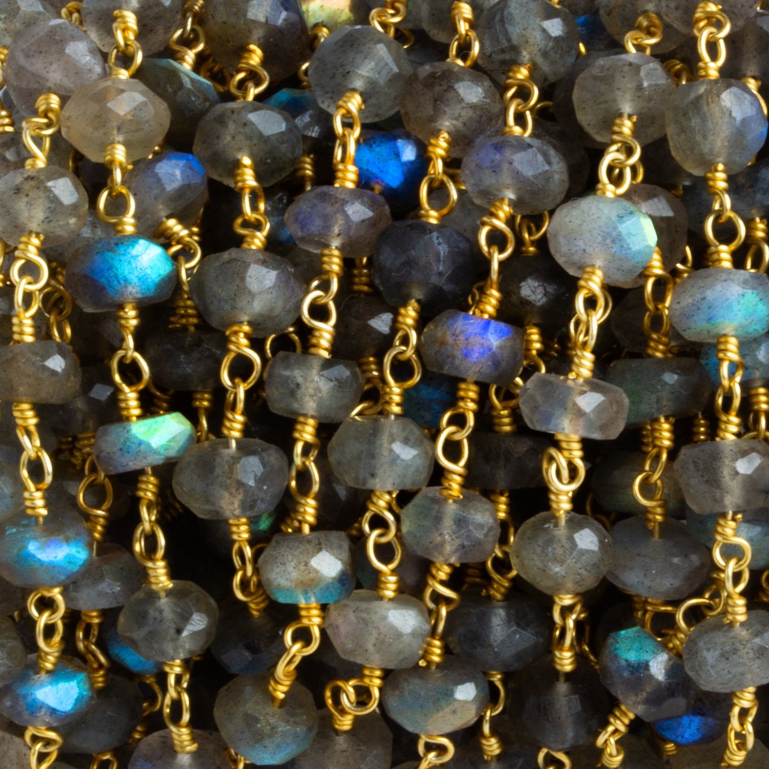 6mm Labradorite Faceted Rondelle Gold Chain 31 beads - The Bead Traders