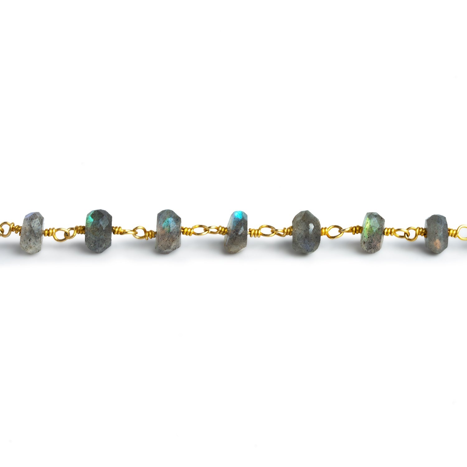 6mm Labradorite Faceted Rondelle Gold Chain 31 beads - The Bead Traders
