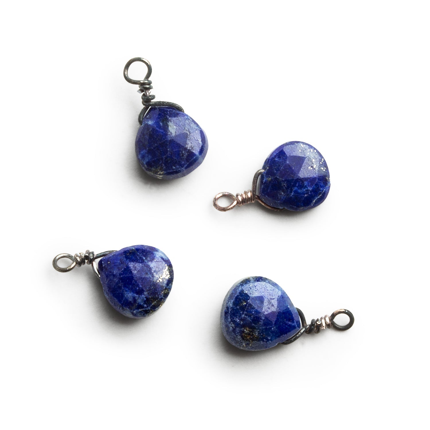 6mm Lapis Lazuli Wire - Wrapped Heart Pendants 4 beads - The Bead Traders
