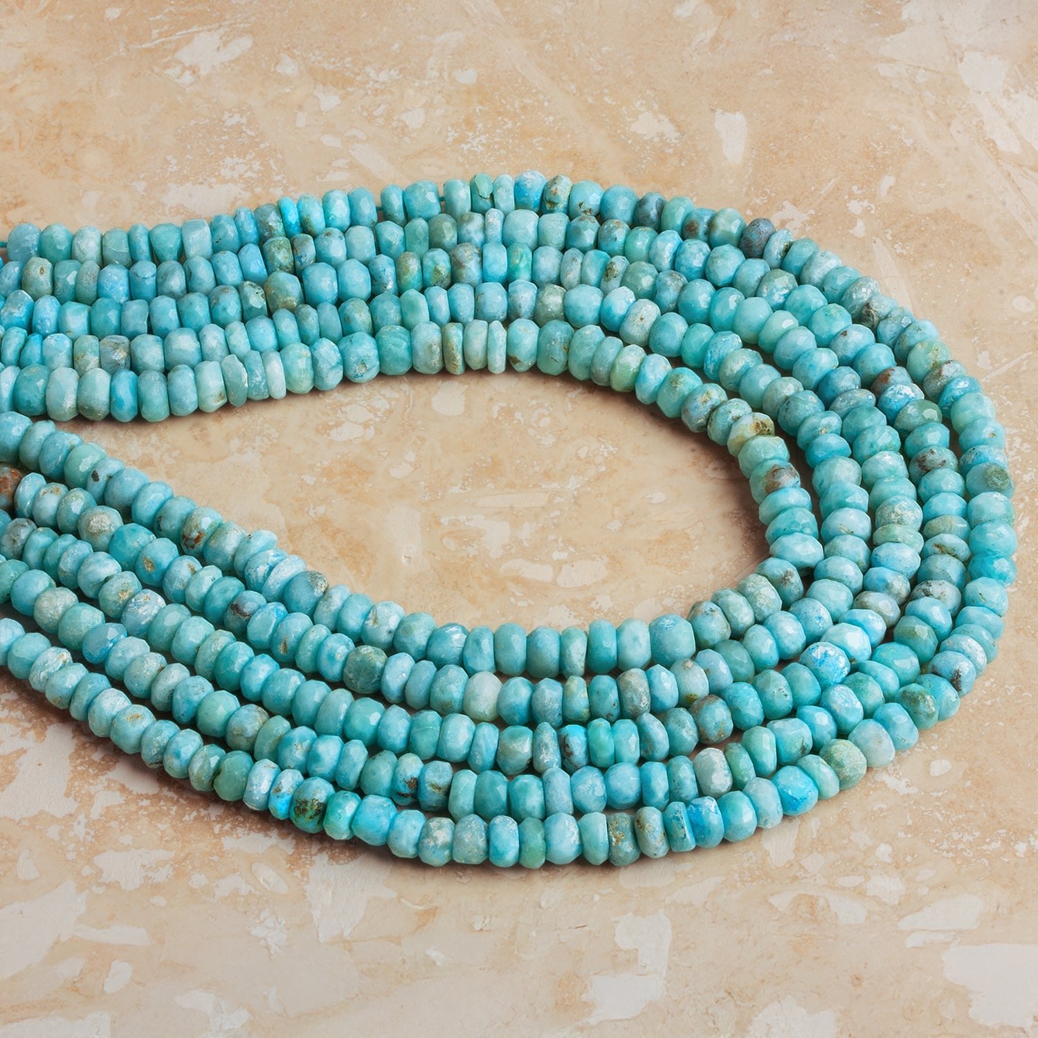 6mm Larimar Faceted Rondelles 12 inch 90 beads - The Bead Traders