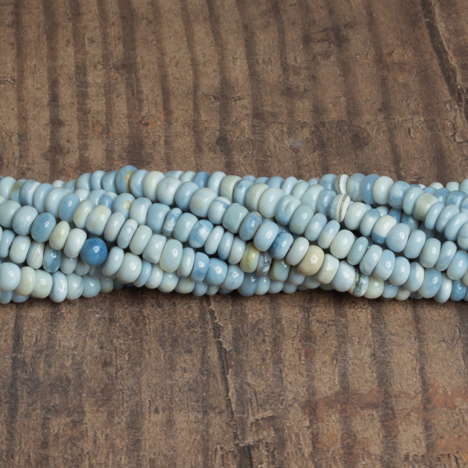 6mm LIght Denim Opal Plain Rondelles 16 inch 125 beads - The Bead Traders