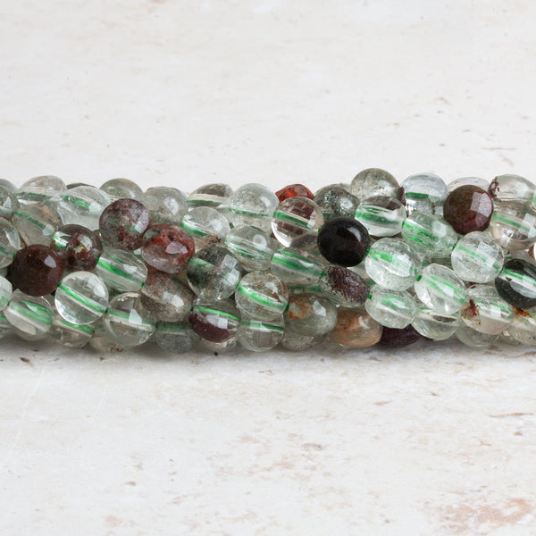 6mm Lodolite Checkerboard Faceted Coins 15 inch 63 beads