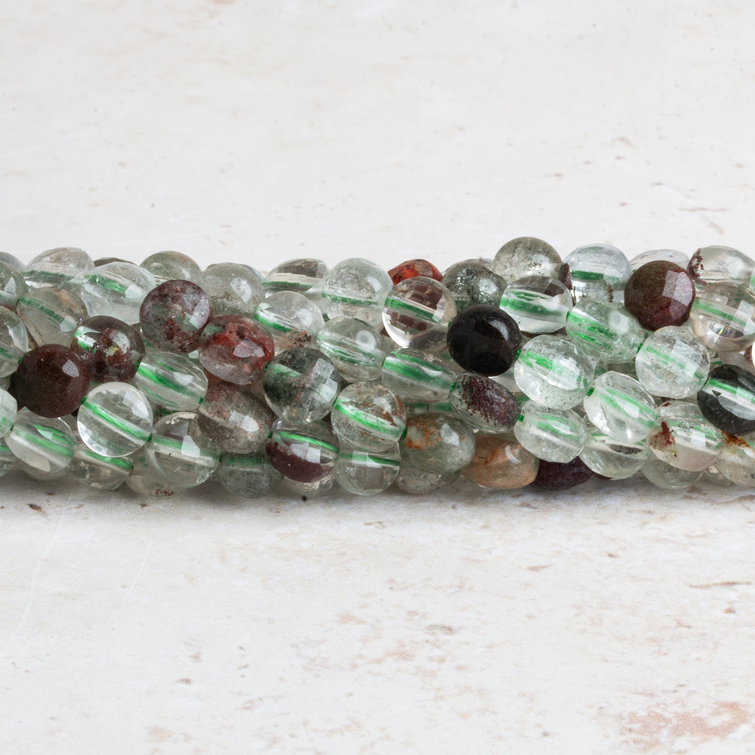 6mm Lodolite Checkerboard Faceted Coins 15 inch 63 beads - The Bead Traders