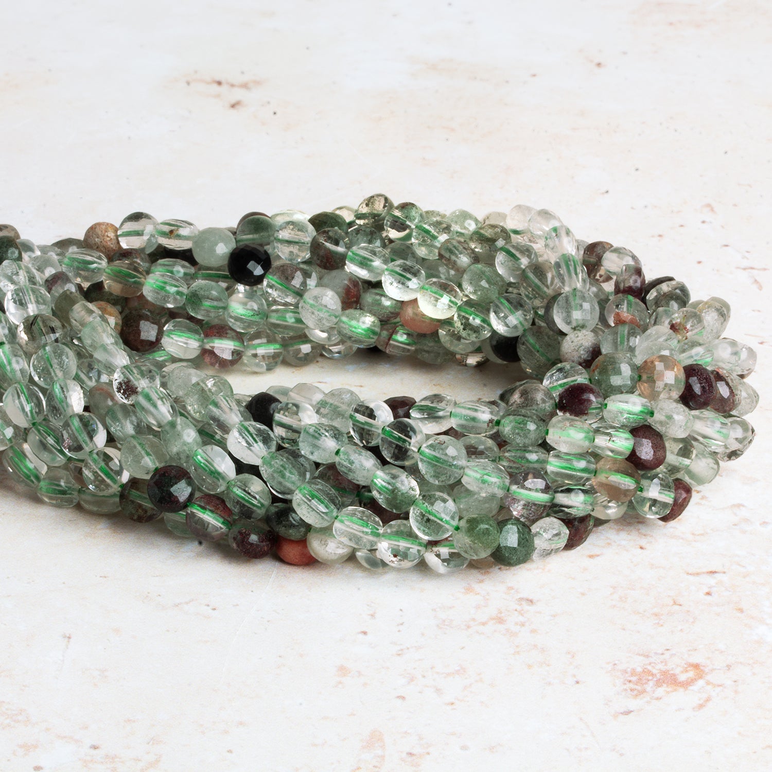6mm Lodolite Checkerboard Faceted Coins 15 inch 63 beads - The Bead Traders