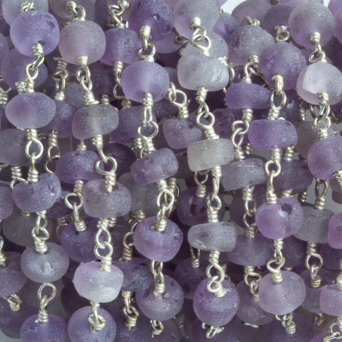 6mm Matte Amethyst Rondelle Silver Chain 32 beads - The Bead Traders