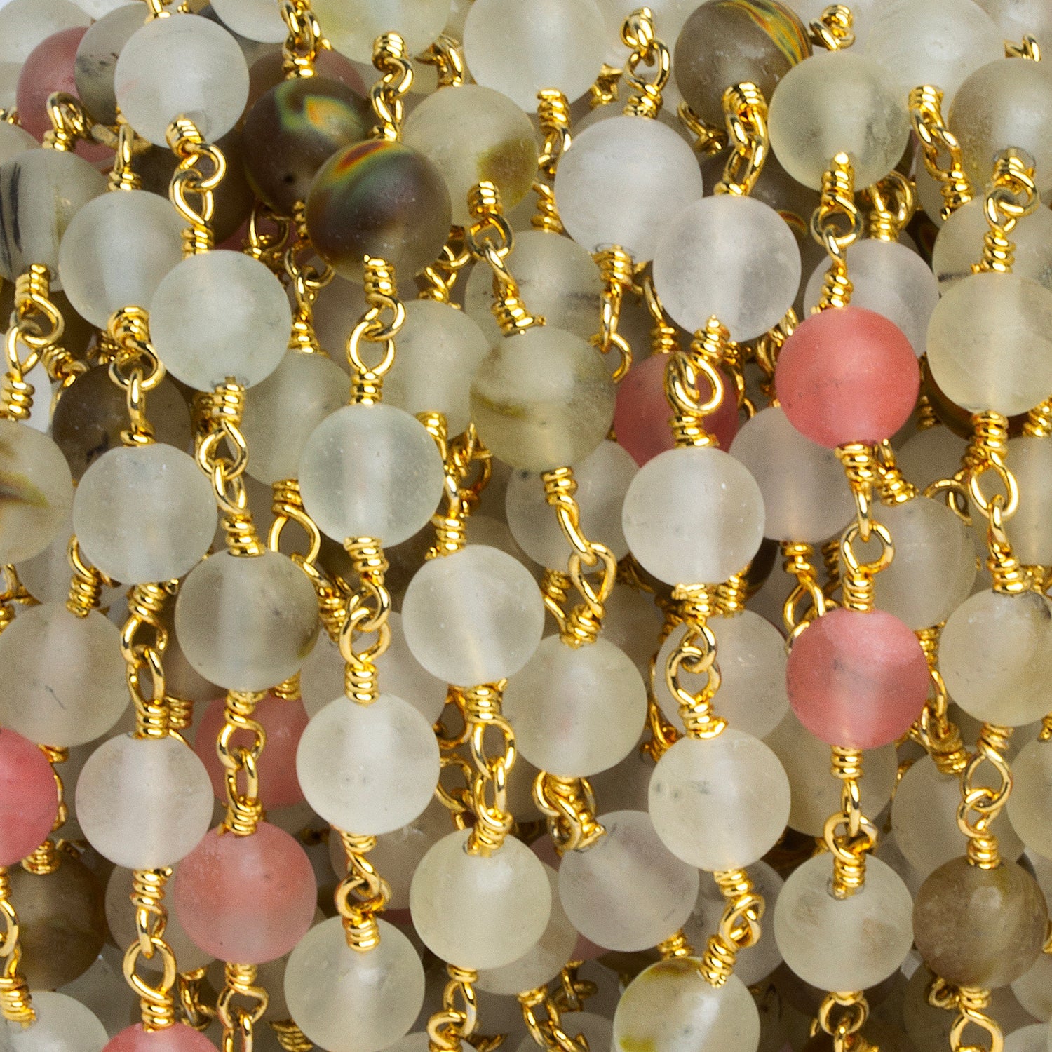 6mm Matte Multicolor Quartz Round Gold Chain 23 beads - The Bead Traders