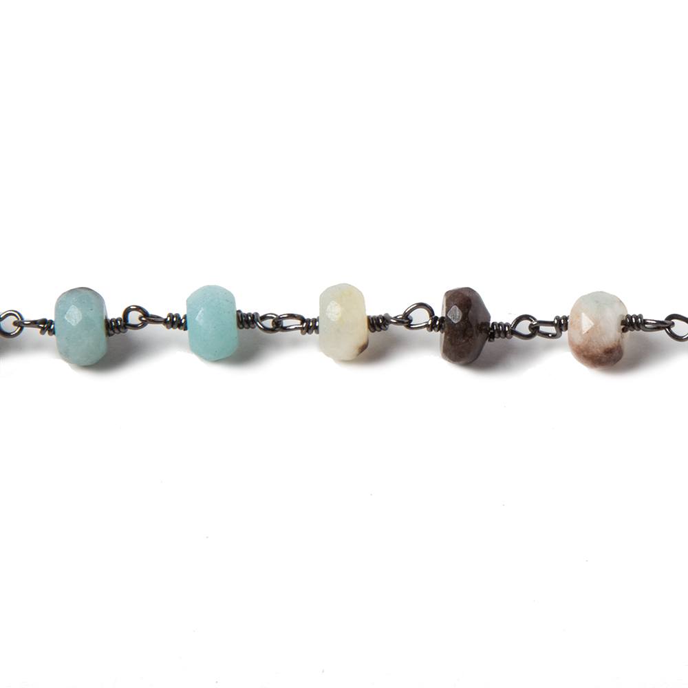 6mm Multicolor Amazonite Rondelle Black Gold Chain 31 beads - The Bead Traders