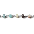6mm Multicolor Amazonite Rondelle Black Gold Chain 31 beads - The Bead Traders