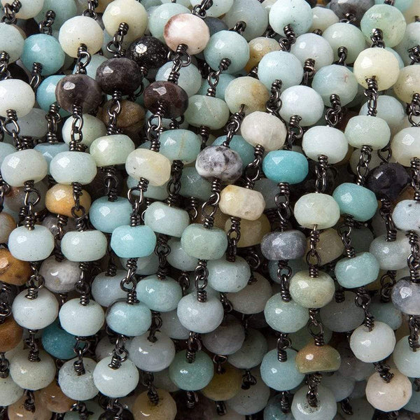 6mm Multicolor Amazonite Rondelle Black Gold Chain 31 beads