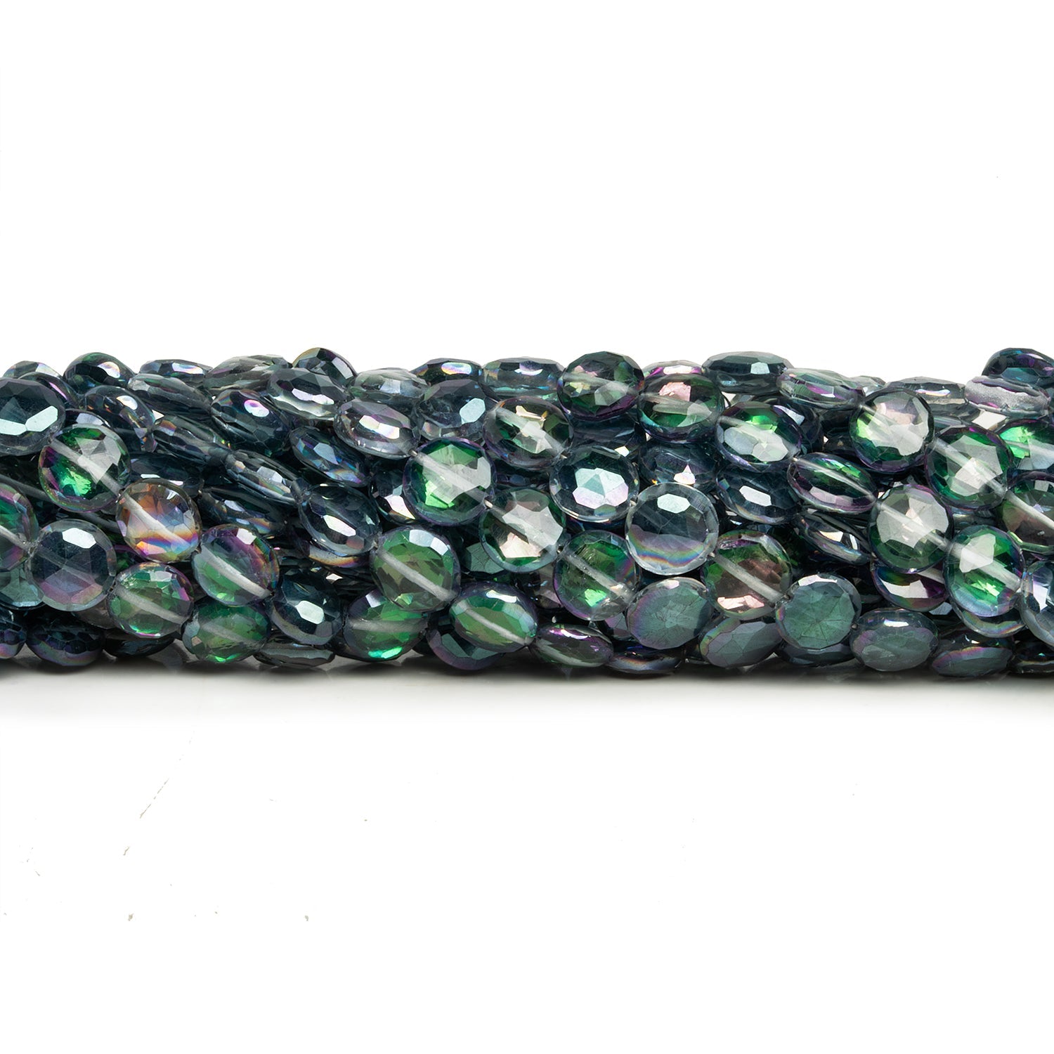 6mm Mystic Grey Topaz Faceted Coins 8 inch 41 beads - The Bead Traders