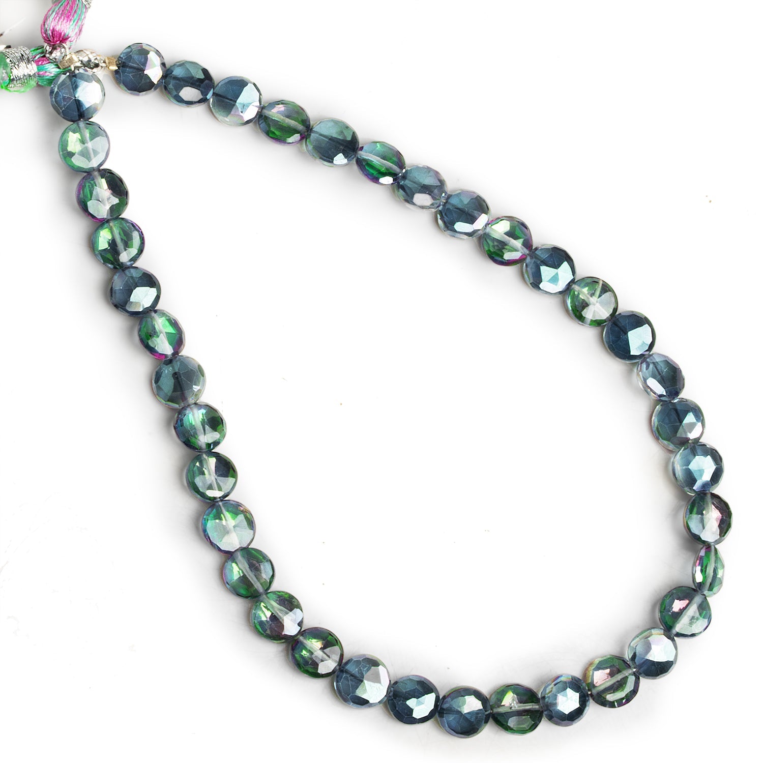6mm Mystic Grey Topaz Faceted Coins 8 inch 41 beads - The Bead Traders