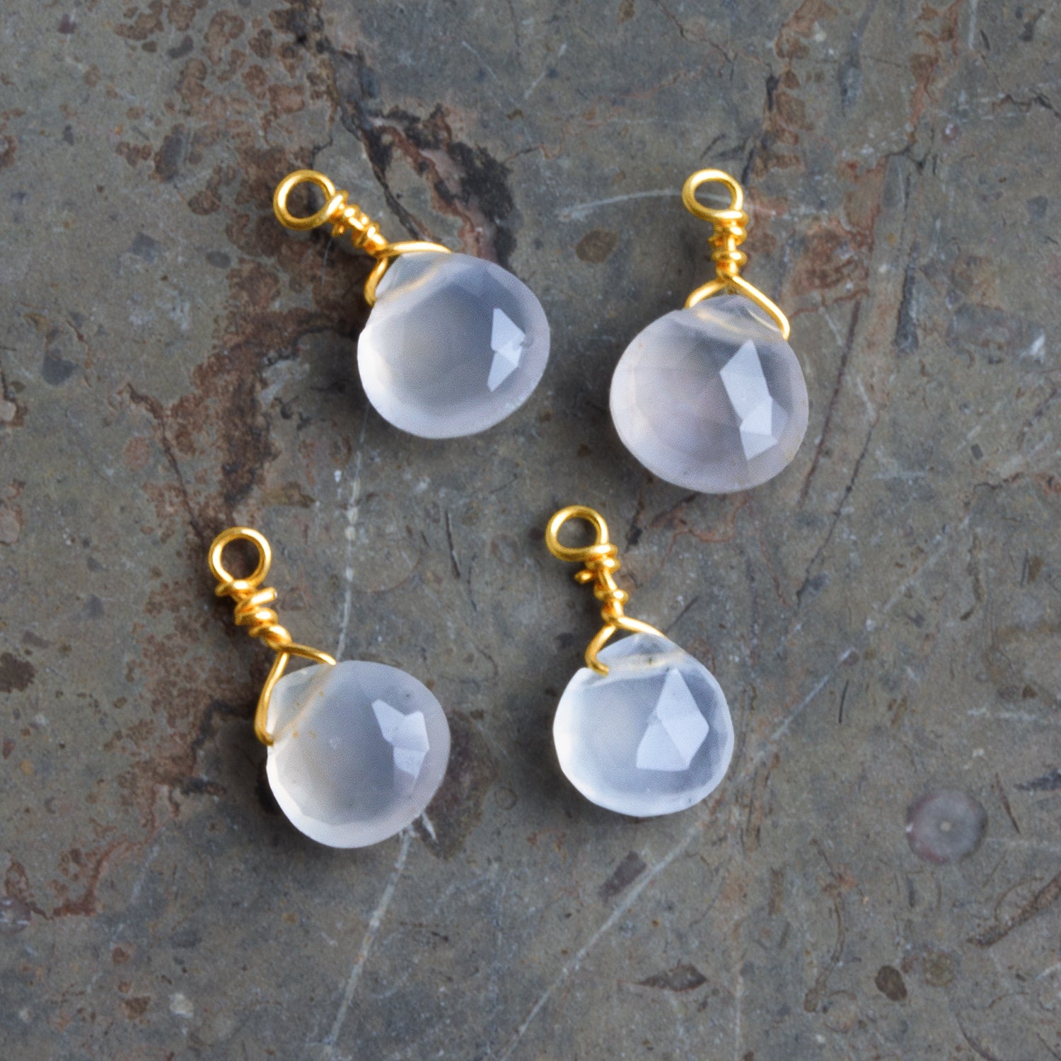 6mm Natural Chalcedony Wire - Wrapped Heart Pendants 4 beads - The Bead Traders