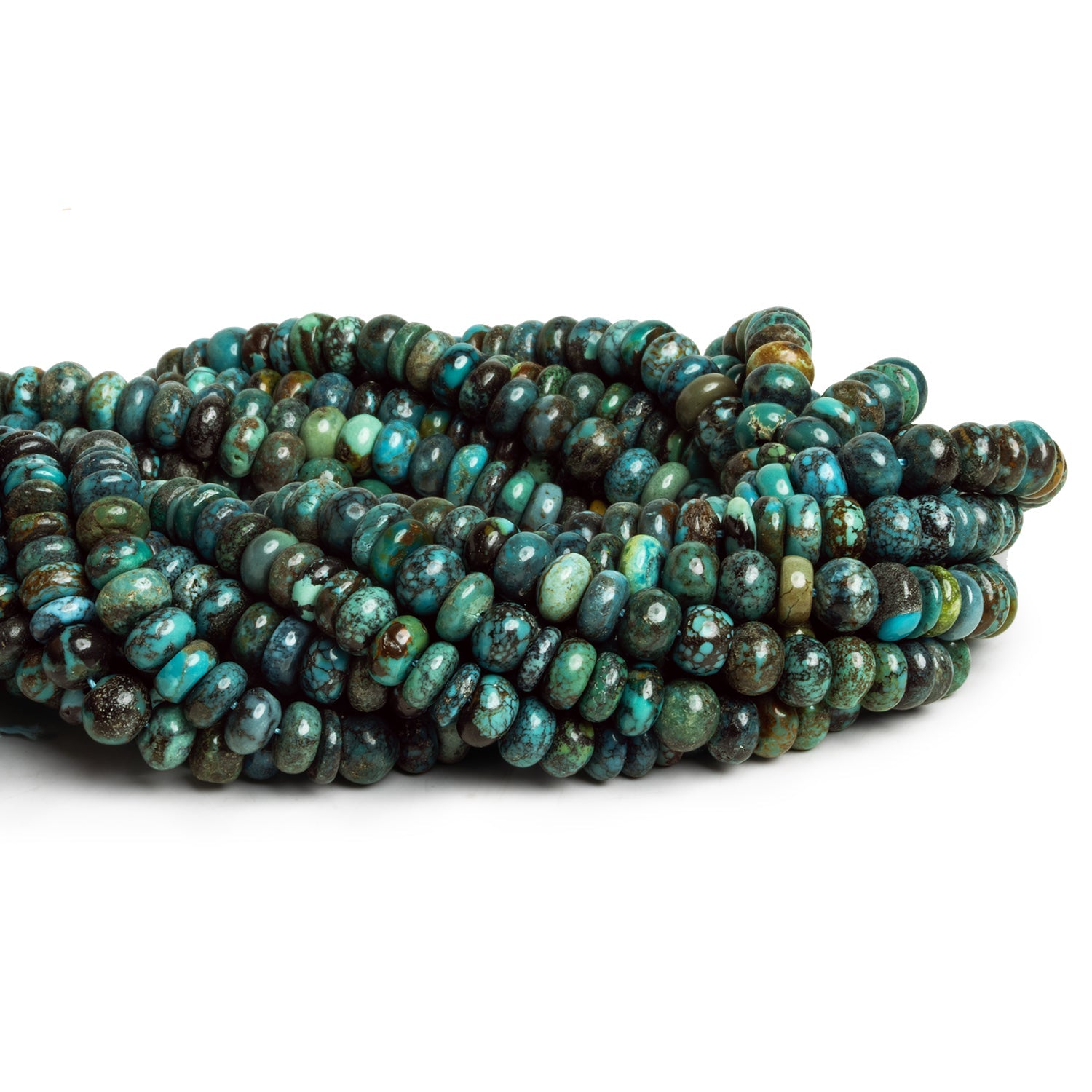 6mm Natural Hubei Turquoise Rondelles 1mm Large Drill Hole 16 inch 110 beads - The Bead Traders