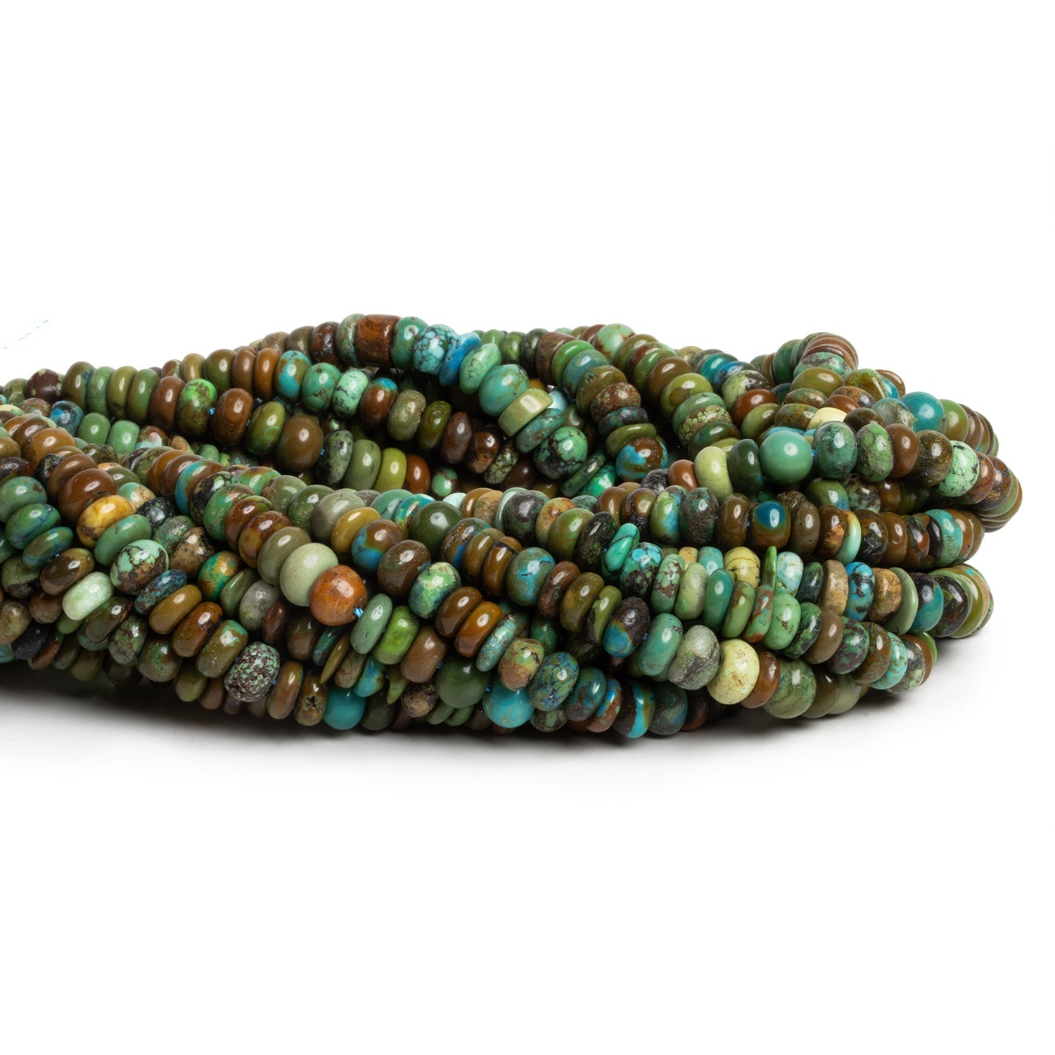 6mm Natural Hubei Turquoise Rondelles 1mm Large Drill Hole 16 inch 115 beads - The Bead Traders