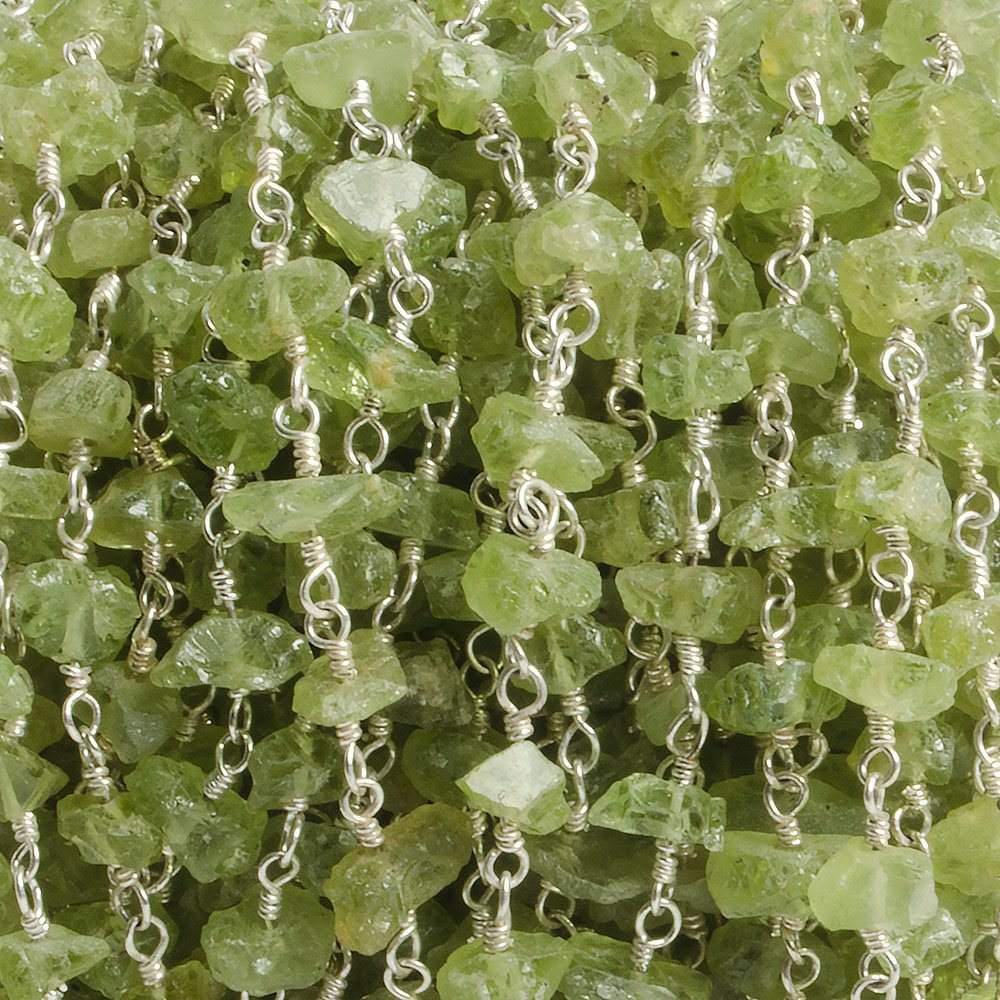 6mm Peridot Chip Silver Chain 35 beads - The Bead Traders