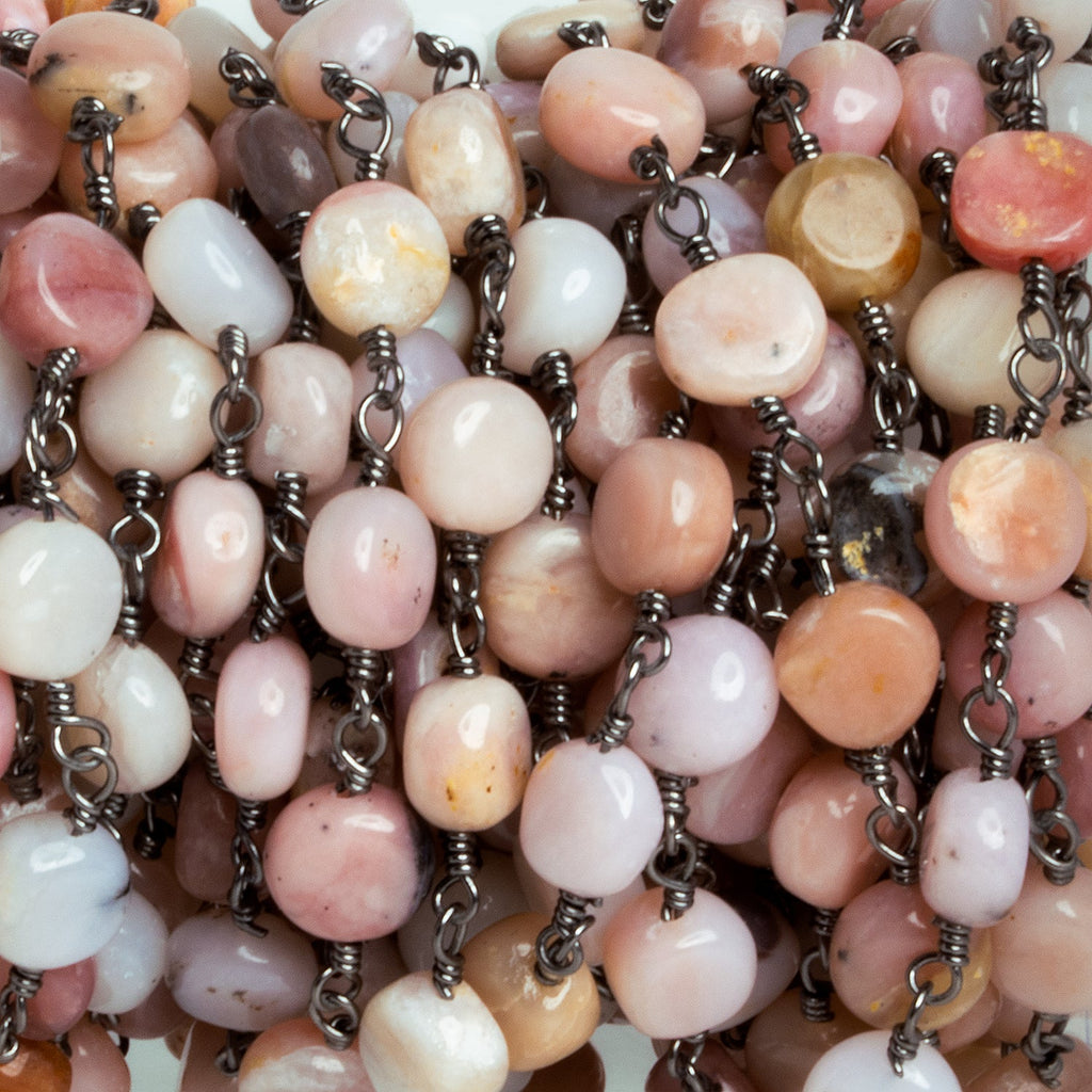 6mm Pink Peruvian Opal Coin Black Chain 24 beads - The Bead Traders