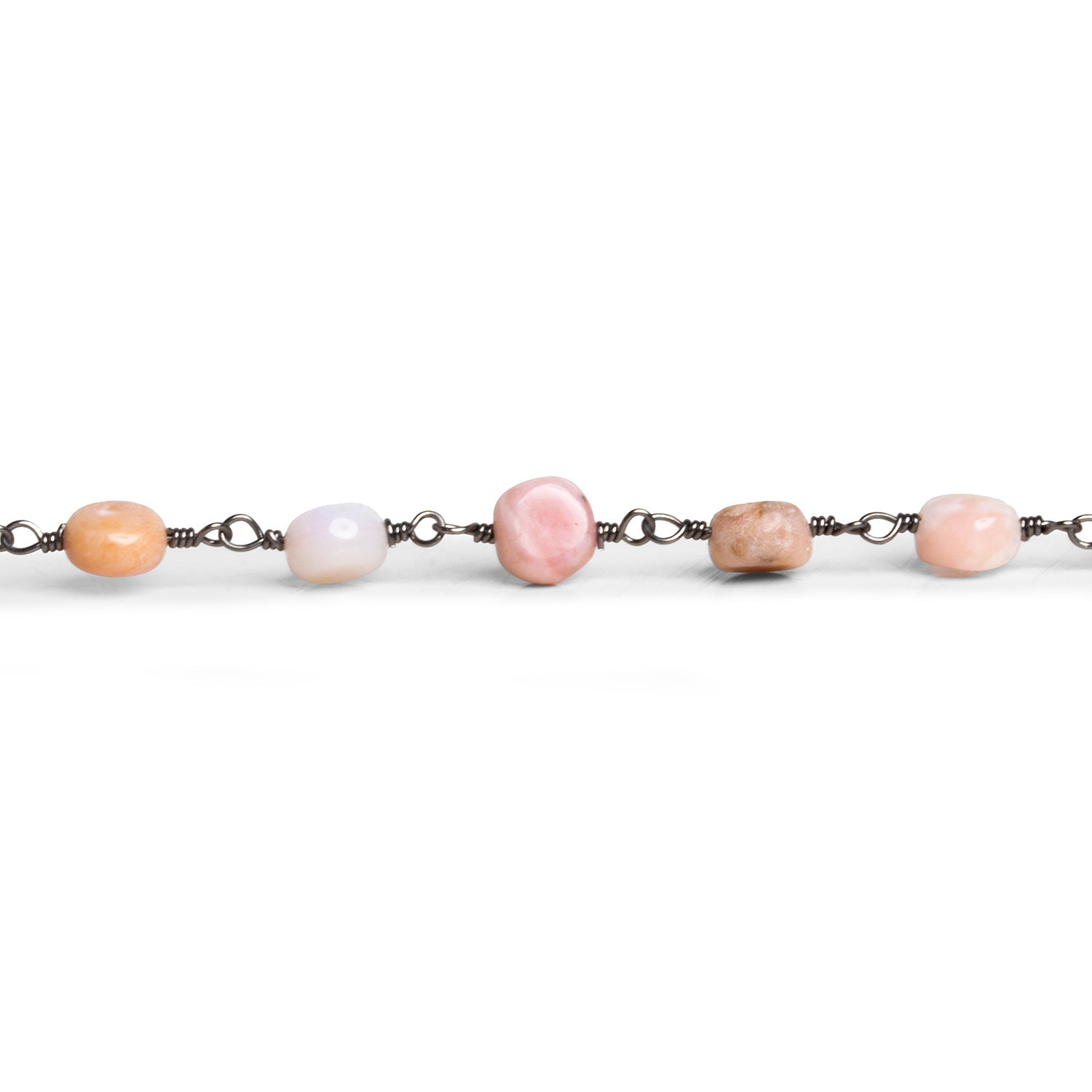 6mm Pink Peruvian Opal Coin Black Chain 24 beads - The Bead Traders