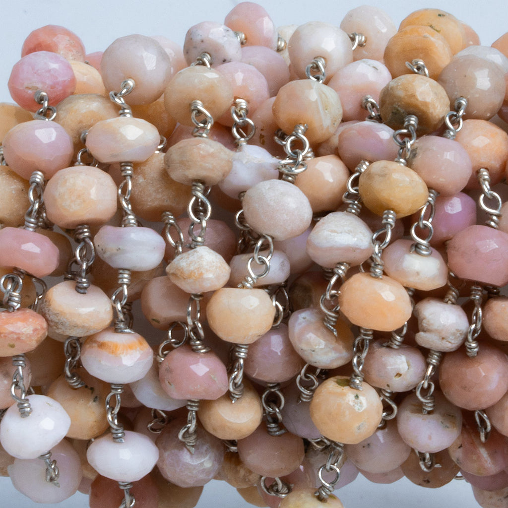 6mm Pink Peruvian Opal Silver Chain 31 beads - The Bead Traders