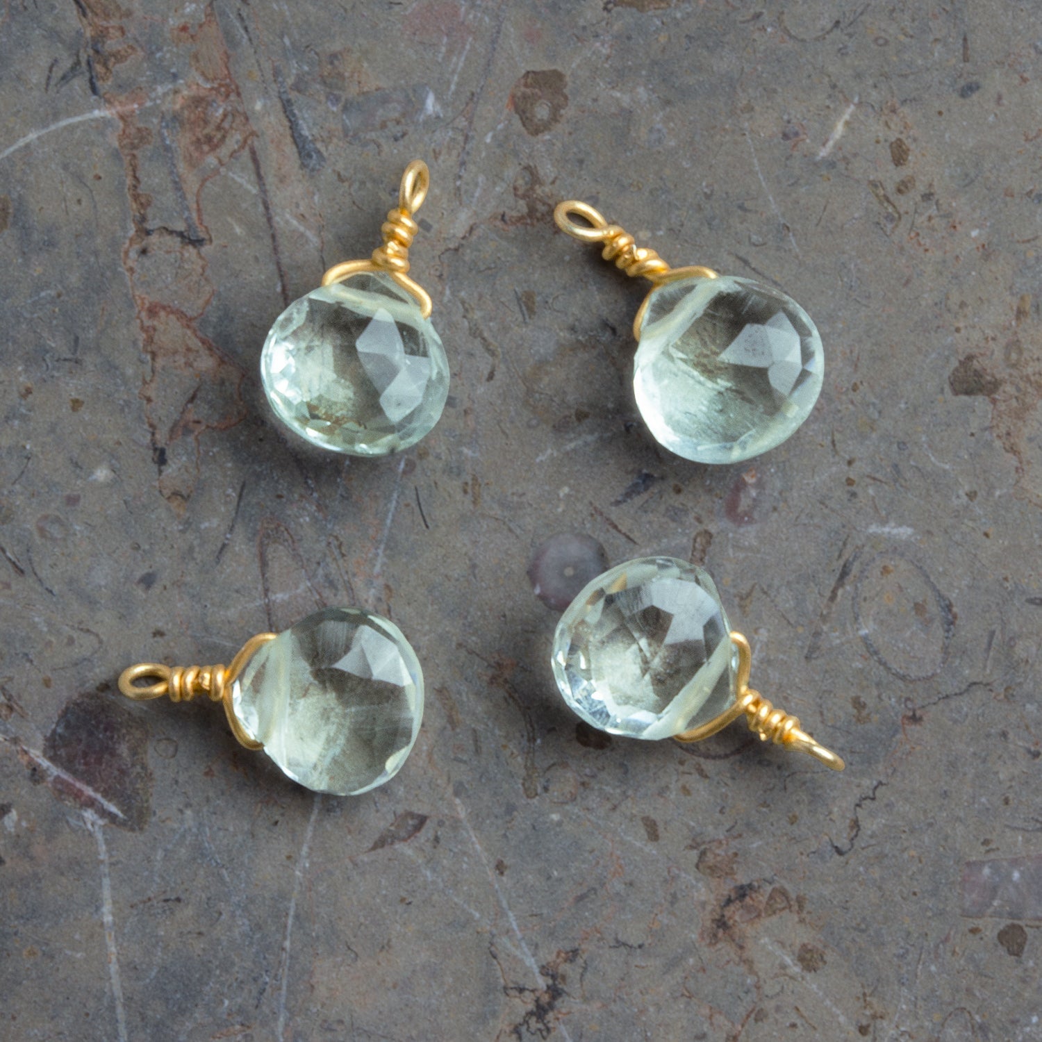 6mm Prasiolite Wire - Wrapped Heart Pendants 4 beads - The Bead Traders