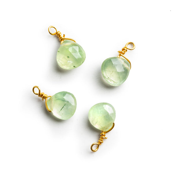 6mm Prehnite Wire-Wrapped Heart Pendants 4 beads