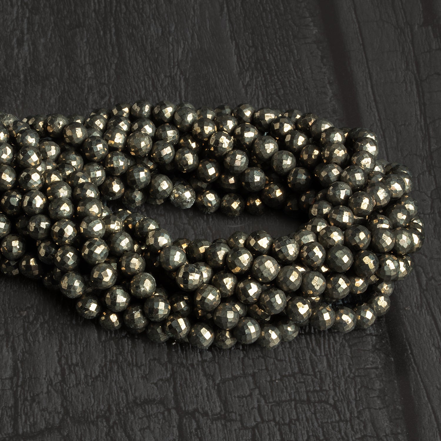 6mm Pyrite Faceted Rounds 12 inch 56 beads - The Bead Traders