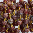 6mm Red Cracked Agate Round Gold Chain 27 Beads - The Bead Traders