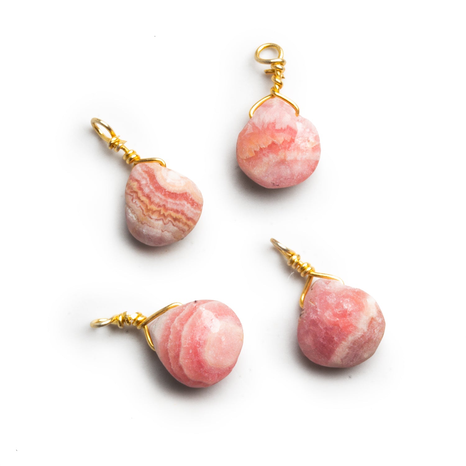 6mm Rhodochrosite Wire - Wrapped Heart Pendants 4 beads - The Bead Traders