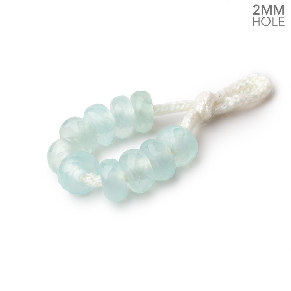 6mm Sea Blue Chalcedony 2mm Large Hole Faceted Rondelles Set of 10 Beads - The Bead Traders